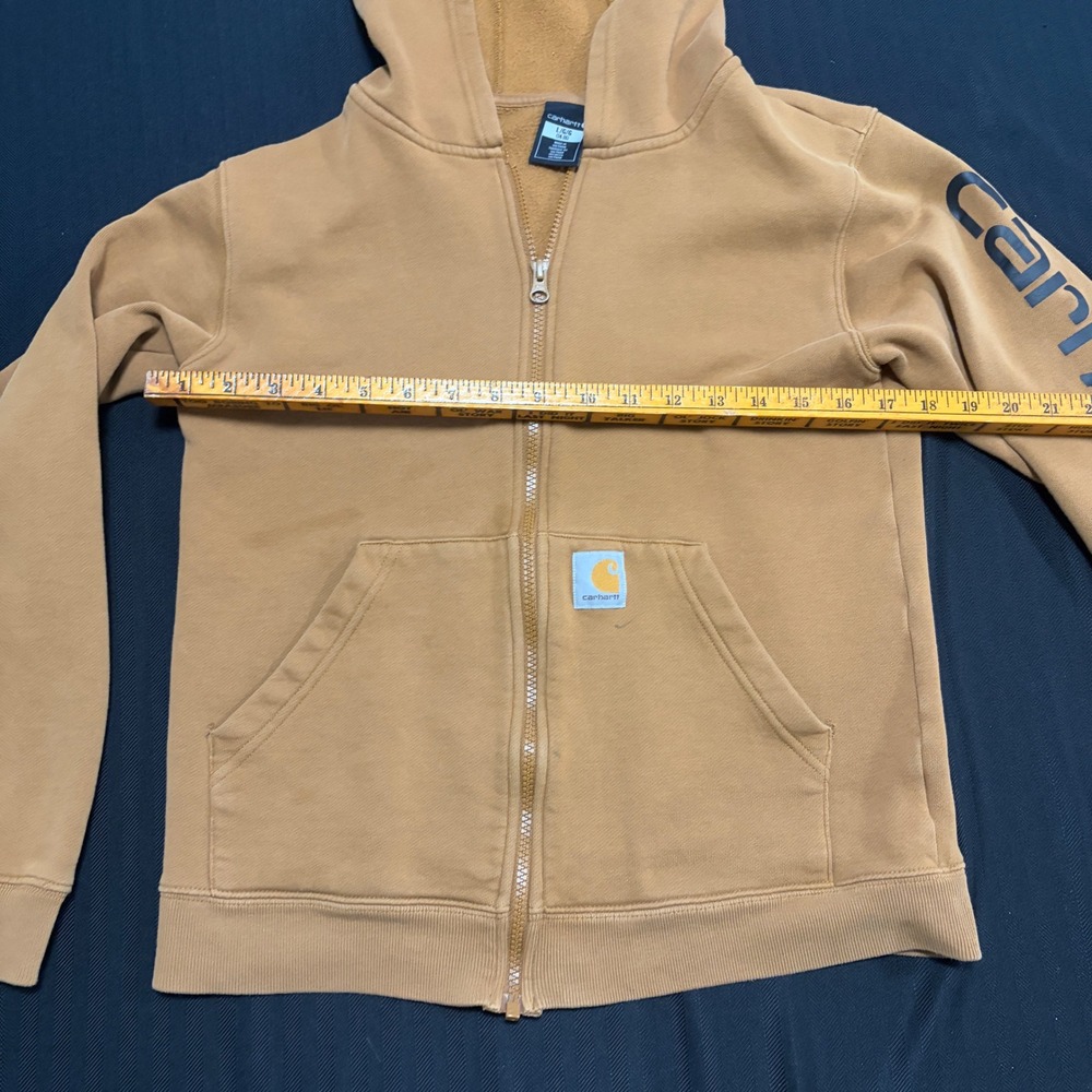Carhartt Kids Youth Large 14-16 Full Zip Hoodie Brown Tan Sleeve Logo 1452 - Picture 4 of 7
